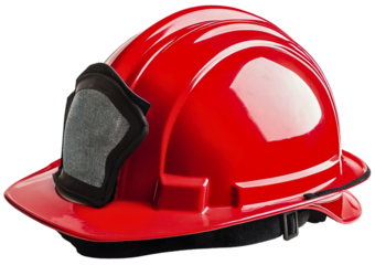 Brave firefighter safety helmet, protective isolated equipment protection uniform, vital security red hat emergency, professional protective gear, rescue heroic service