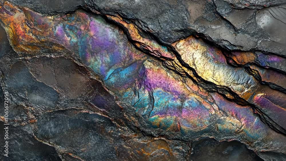 Aufkleber a close-up view of a colorful, iridescent stone with a crack running through it