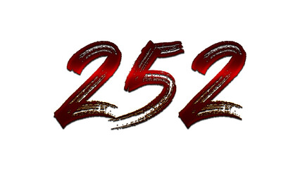 3D blood red number design of 252 on white background.