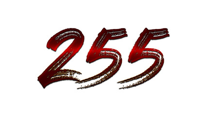 3D blood red number design of 255 on white background.