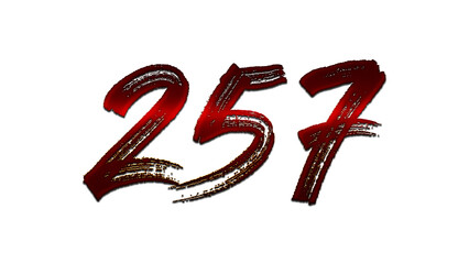 3D blood red number design of 257 on white background.