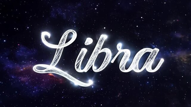 Libra typography title with stars and universe background