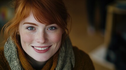 A close-up view of a person wearing a scarf