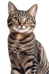A close-up shot of a cat's face on a white background