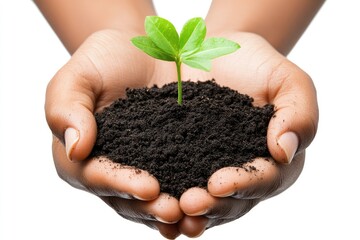 Hands holding and protecting new plant growth