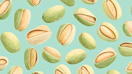 Artisanal pistachio pattern nut, wallpaper background illustration snack, wholesome vegetarian organic vegan seamless, decorative tasty nutritious, healthy natural vintage