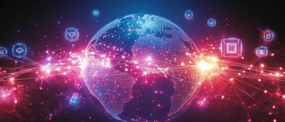 Obraz premium Web of Global Connections, Digital Diplomacy and International Relations