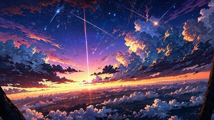 Enchanting Anime Wallpaper of a Vibrant Night Sky Full of Colors
