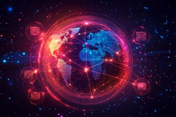 Obraz premium Web of Global Connections, Digital Diplomacy and International Relations