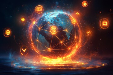 Fototapeta premium Web of Global Connections, Digital Diplomacy and International Relations