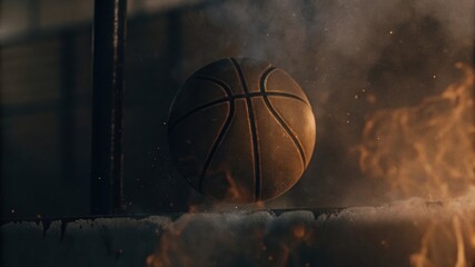 Burning Basketball with Smoke and Flames