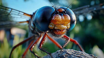 Macro Photography of a Dragonfly with Blue Eyes