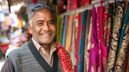 Obraz premium indian clothing store owner smiles