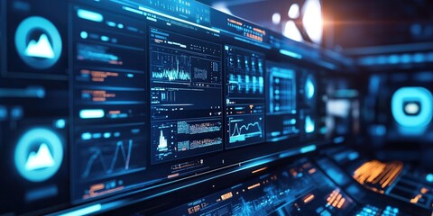 Fototapeta premium A futuristic media content production suite with high-tech tools for seamless creation and editing of multimedia content.