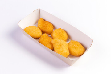 Tasty chicken nugget on white background.