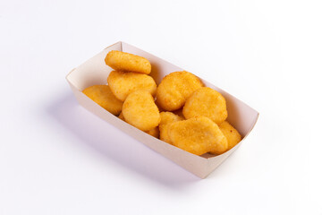 Tasty chicken nugget on white background.