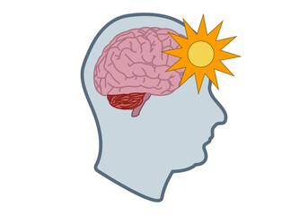 Silueta de cabeza con cerebro y sol representando claridad mental