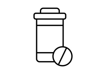 Icono negro de bote de medicamento con pastilla