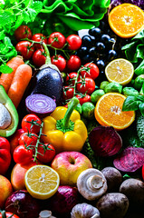 Fresh raw vegetables and fruits