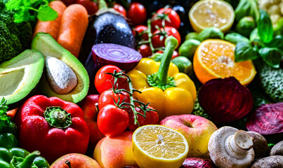 Fresh raw vegetables and fruits