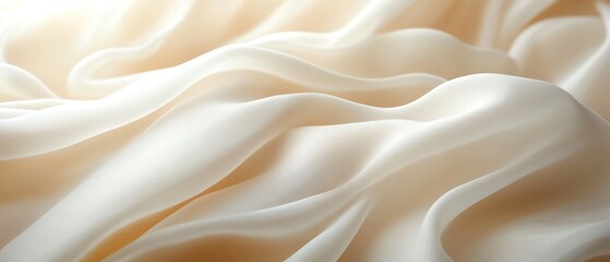 Fototapeta premium Layered fabric folds, soft waves, light cream color, flowing abstract texture, delicate detail