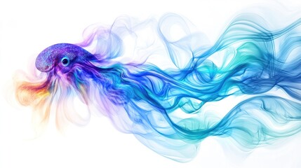 Obraz premium squid composed of flowing liquid-like shapes and vibrant colors. The squid appears to be morphing,