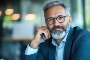 Thoughtful Elderly Business Consultant in Modern Office