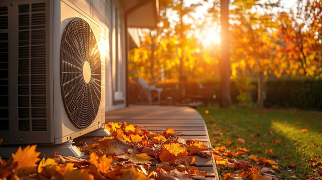Modern Heat Pump System in an Autumn Setting