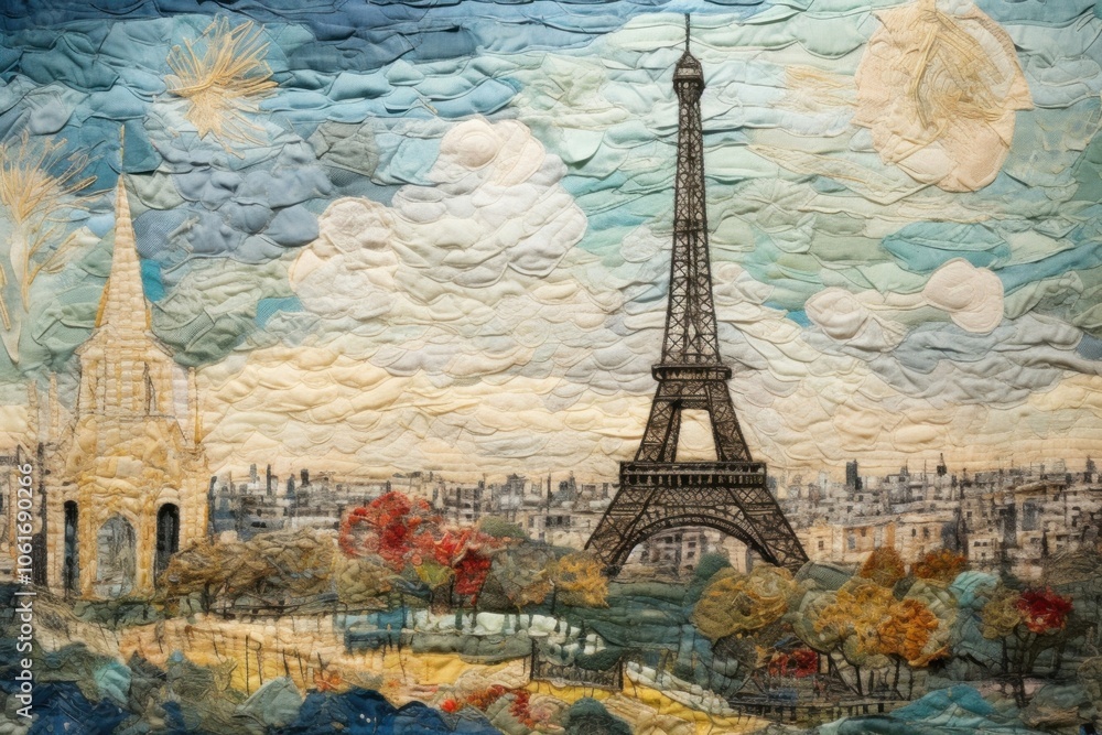 Poster eiffel tower architecture building painting.