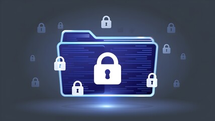 Obraz premium Glowing digital folder with lock icons on blue and white background