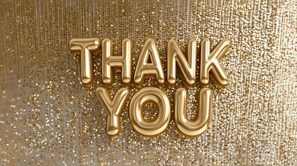 Thank You metallic gold text on  golden glitter background. 