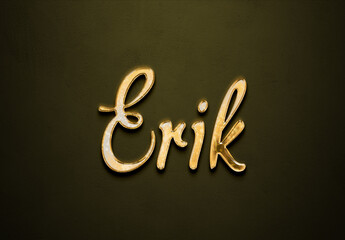 Old gold text effect of name Erik with 3D glossy style Mockup.