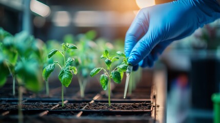 A biology science project with students growing plants in a controlled environment, representing experiments in genetics, ecology, and environmental biology