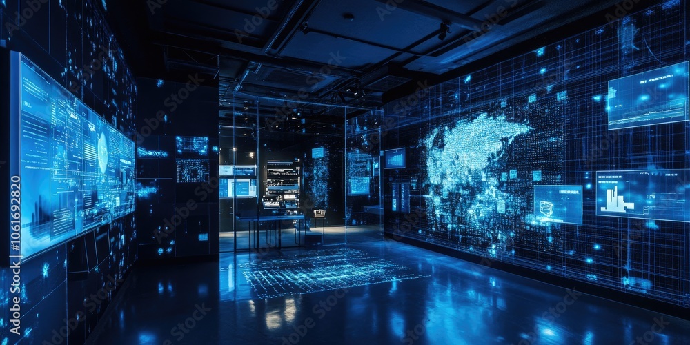 Poster a cutting-edge research lab featuring ai-powered tools discovering key insights.
