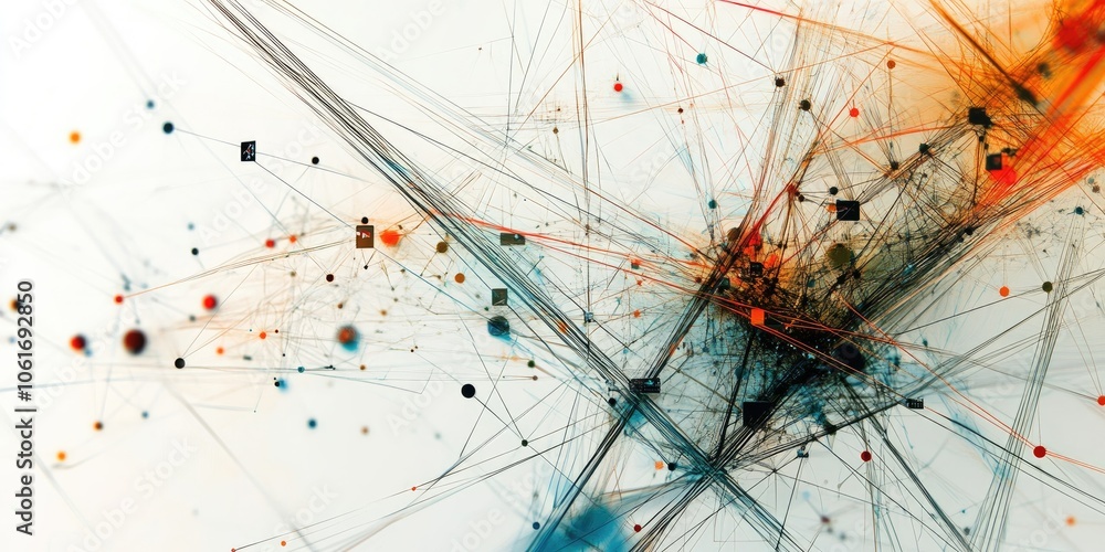 Poster an abstract design showcases interconnected lines and data nodes that represent contemporary online 