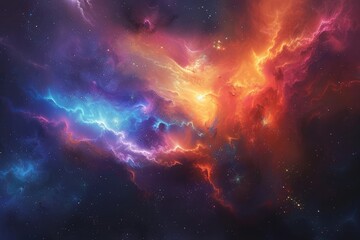 Cosmic Nebula with Vibrant Swirling Clouds and Stars