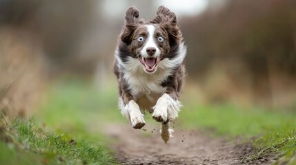 Fototapeta premium Happy Dog Running on a Trail in Nature