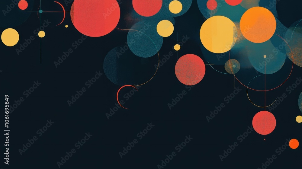 Poster abstract circles and data points on a dark background, illustrating connectivity in business network