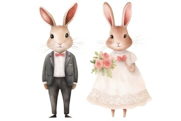 Obraz premium Cute rabbits wedding animal figurine rodent.