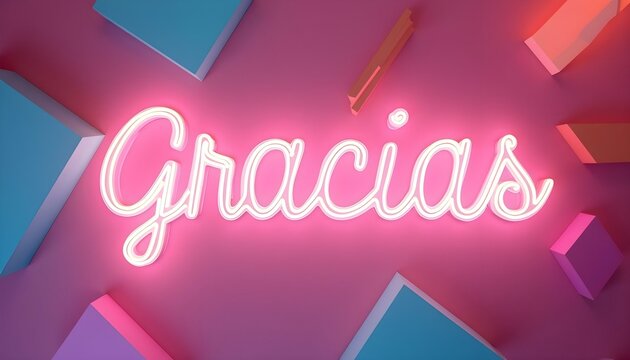 Gracias en Texto Cursiva Ne&oacute;n Rosa, Inspirado en un Ambiente de Discoteca Lindo y Pastel T&iacute;tulo Infantil