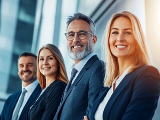 Diverse professional team showcasing confidence and collaboration in modern office setting