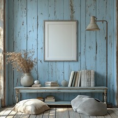 Rustic Blue Wall Interior.