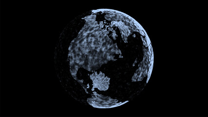 Virtual security blue planet Earth managing ai. Abstract network connection on digital background. Vector technology processing data in galaxy. Futuristic 3D wireframe sphere. Globe polygon.