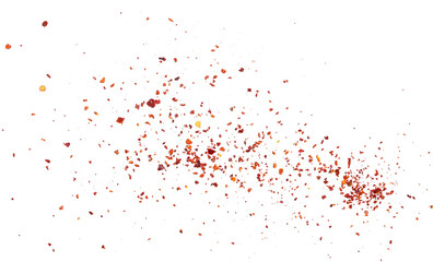 Spicy chili red pepper flakes, chopped, milled dry paprika pile isolated on white, clipping