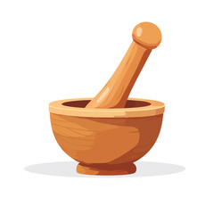 Mortar bowl with pestle. Grinder bowl. Kitchen tool. Simple vector hand drawn illustration, isolated on white background.