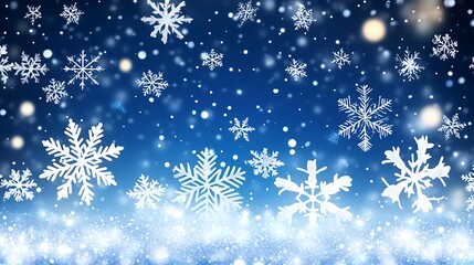 A winter-themed background with snowflakes and a blue gradient.