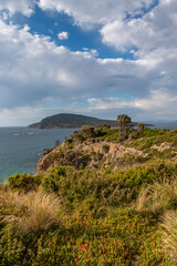 View of beautiful Australian beach from Goat's bluff lookout, south arm Tasmania, Australia