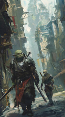 Naklejka premium Goblins on the street, Generative AI 