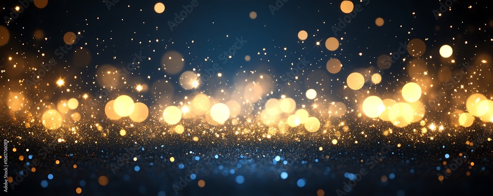 Poster a shimmering background of golden and blue bokeh lights creating a festive atmosphere.