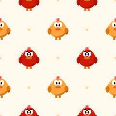 Bird red and yellow color.cartoon so cute.on star yellow background. Pattern seamless vector illustration.
